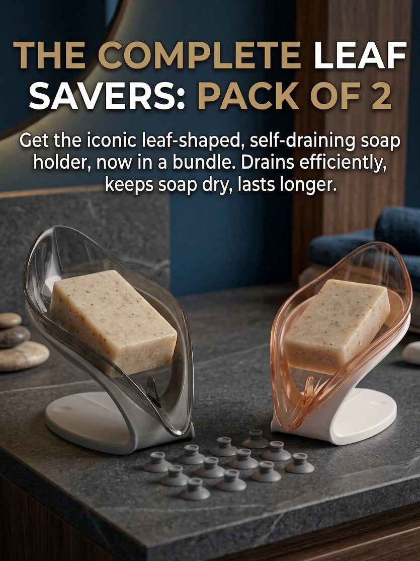 Pack of 2 - Smart Soap Holder Water Drain - Leaf Shape